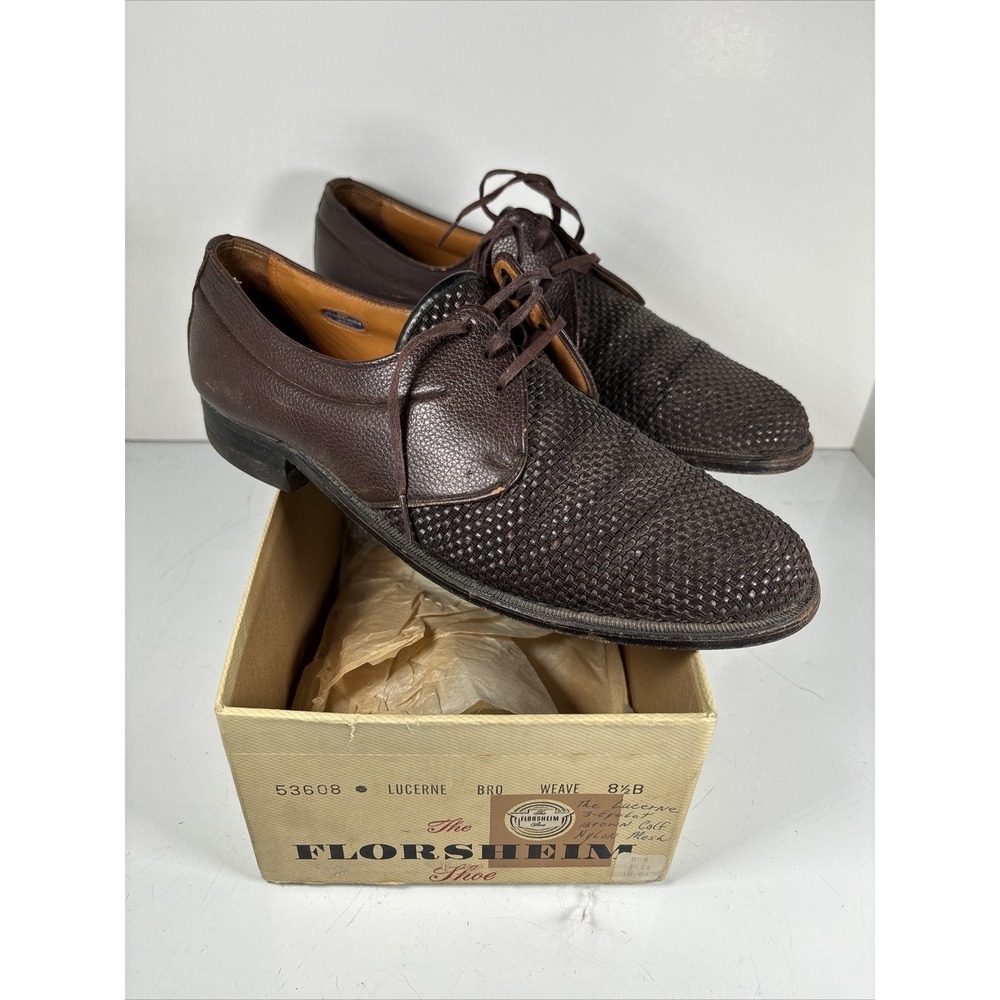 Vintage Florsheim Men's Shoes 53608 Lucerne Brown Weave Size‎ 8 1/2B Partial Box